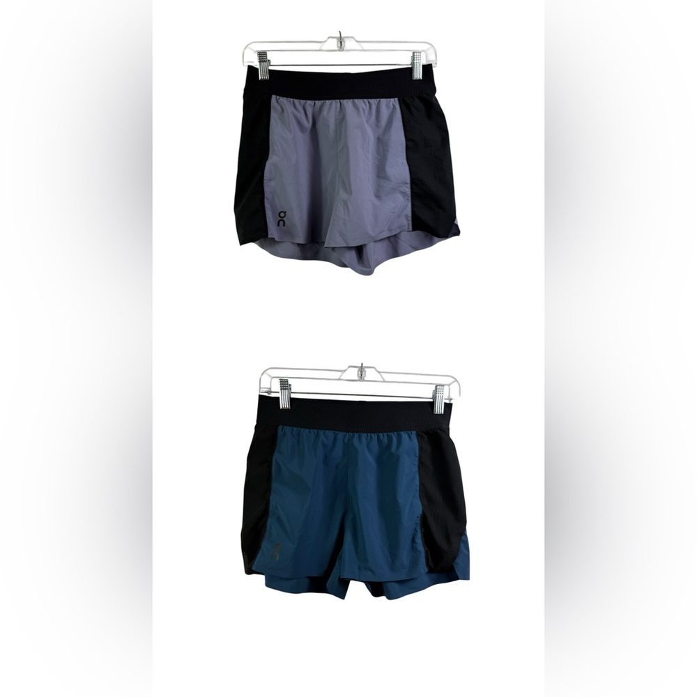 On Running Women’s Two-Tone Black and Gray/Blue Running Shorts 2 pair bundle